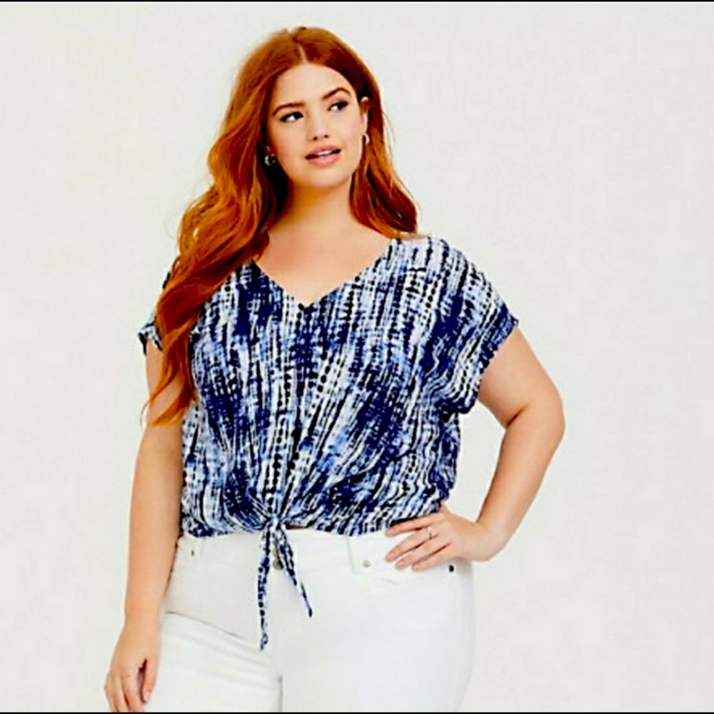 Torrid Boho Blue Design Button Down Crop Top